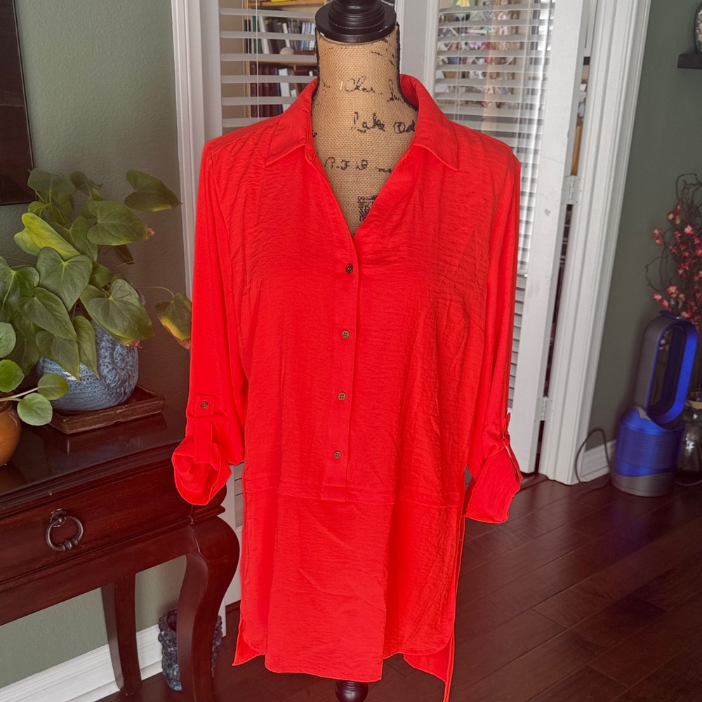 Scarlet Button-Down High low Shirt